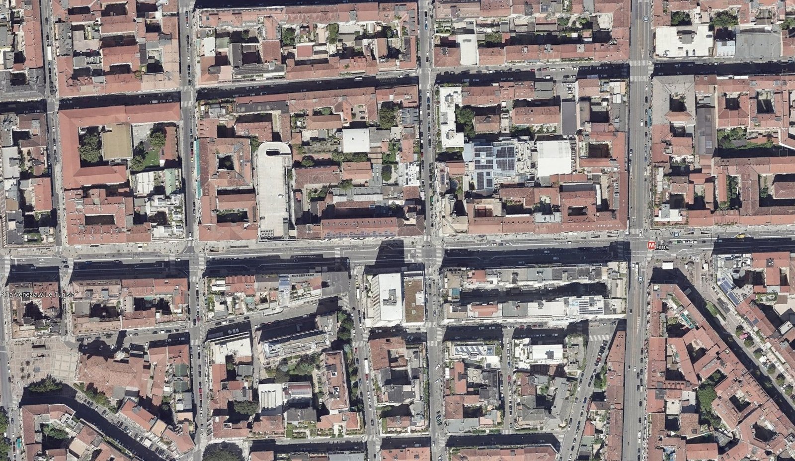 Aerial view of Corso Buenos Aires in Milan, with the studio marked